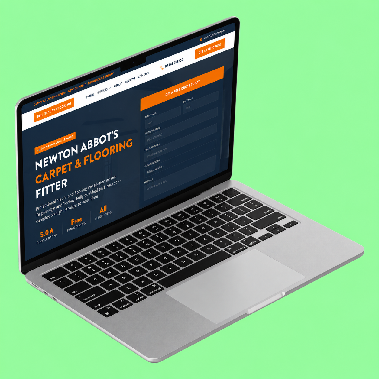 Flooring company website design mockup for a Newton Abbot business