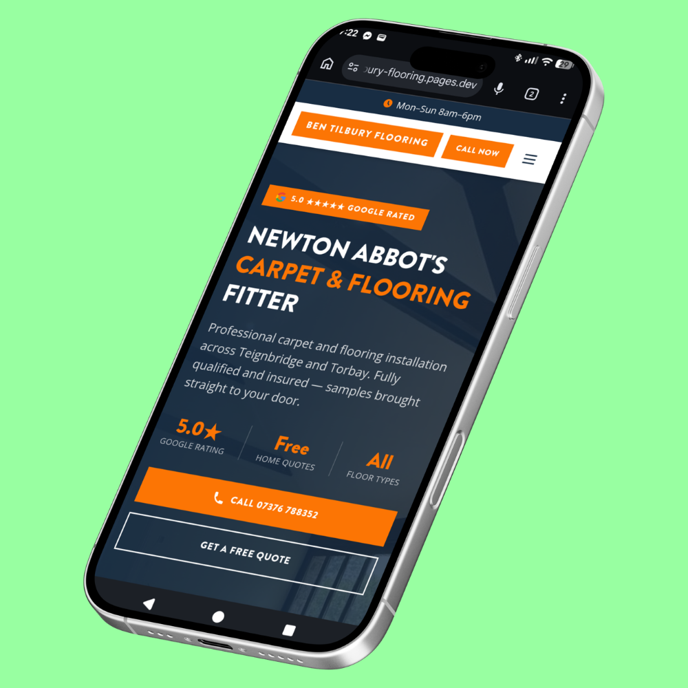 Carpet and flooring website design shown on a mobile device