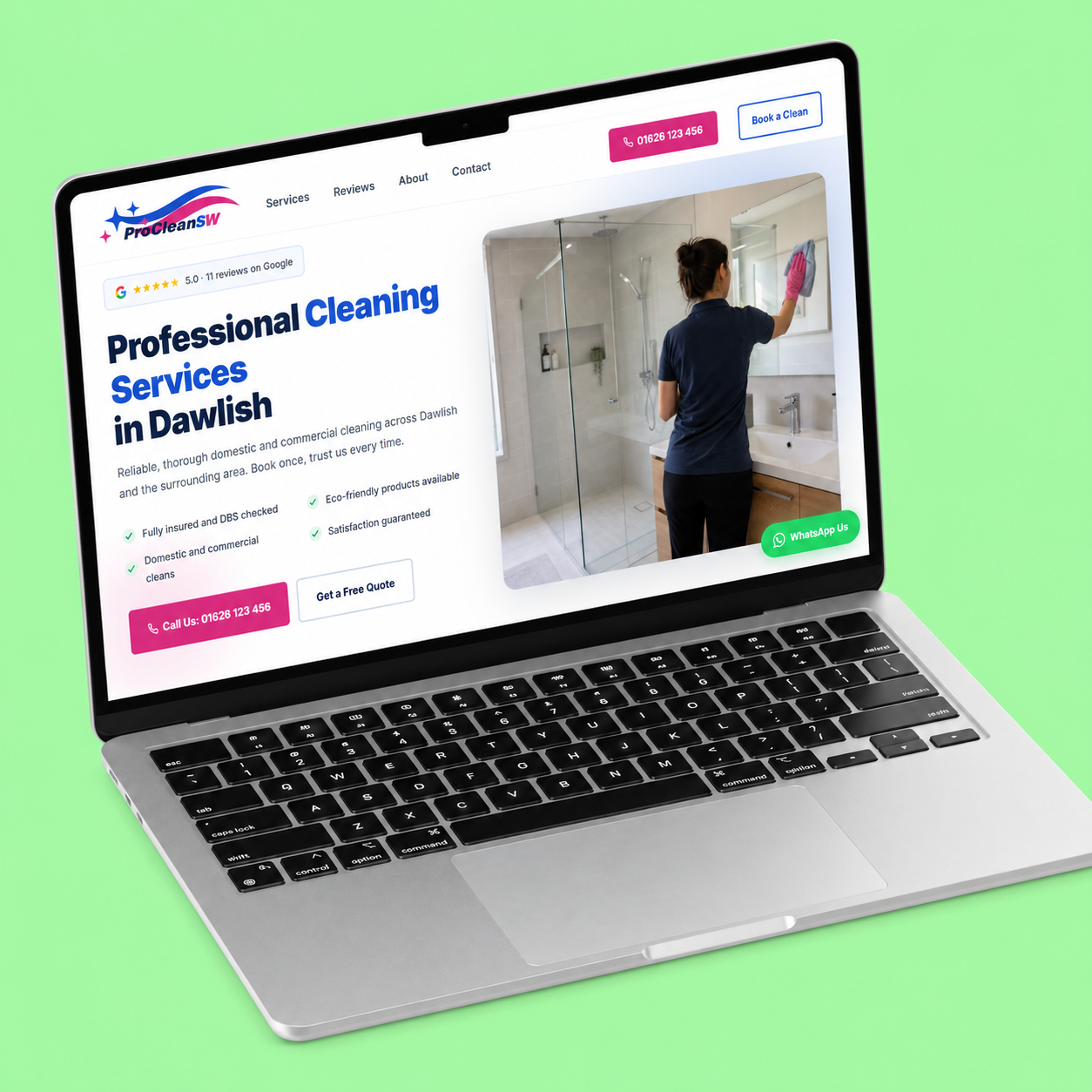 Cleaning services website design mockup for a Dawlish business