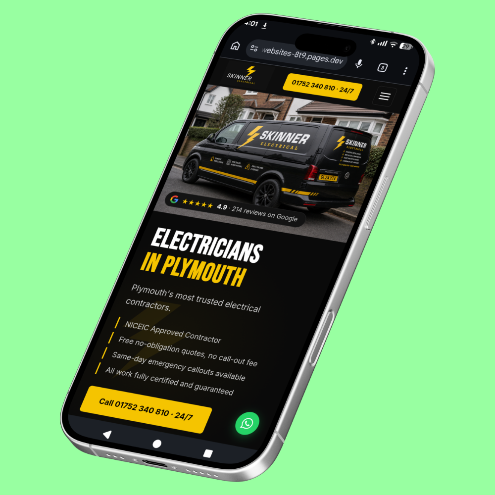 Mobile website design mockup for a local electrician business