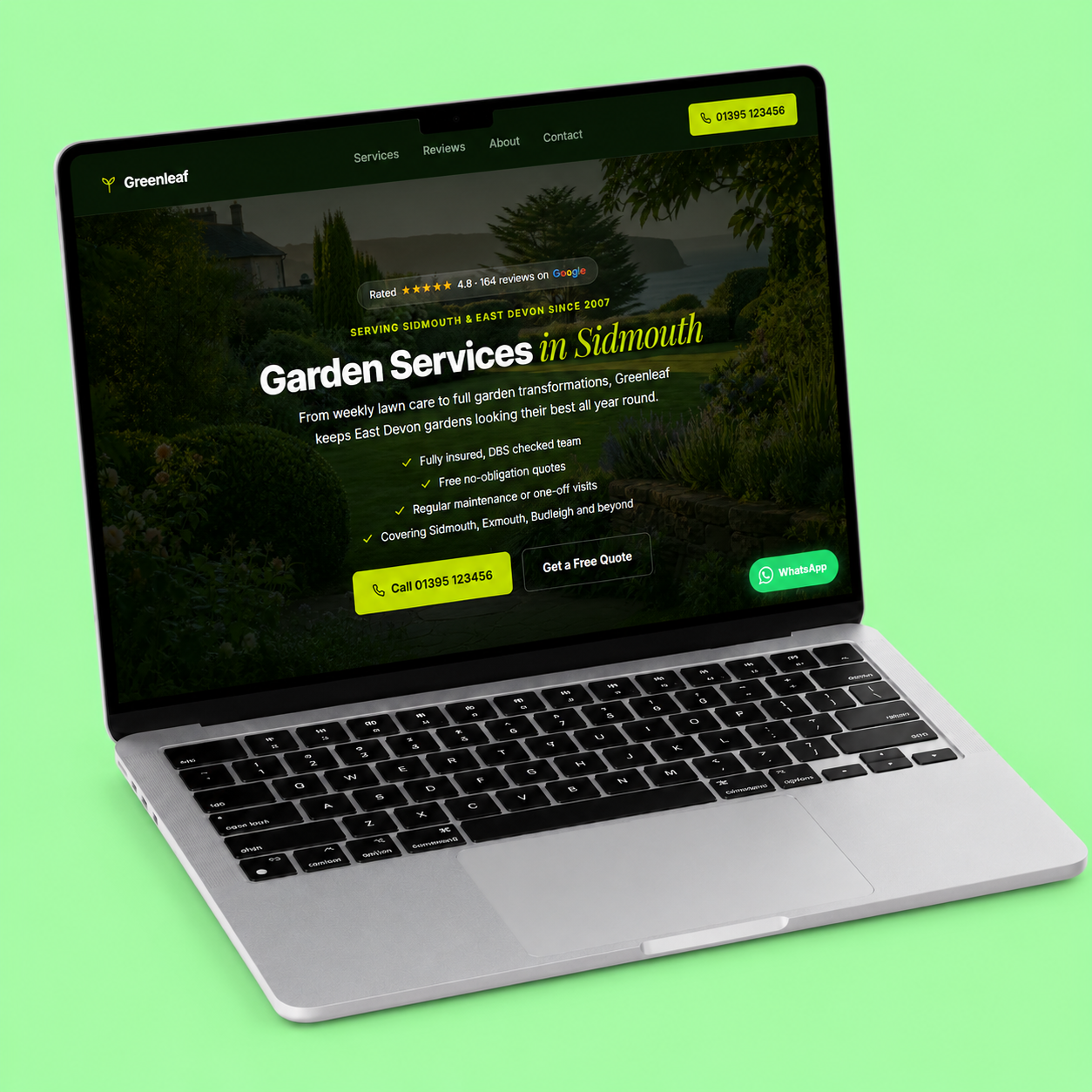 Garden services and landscaping website design mockup
