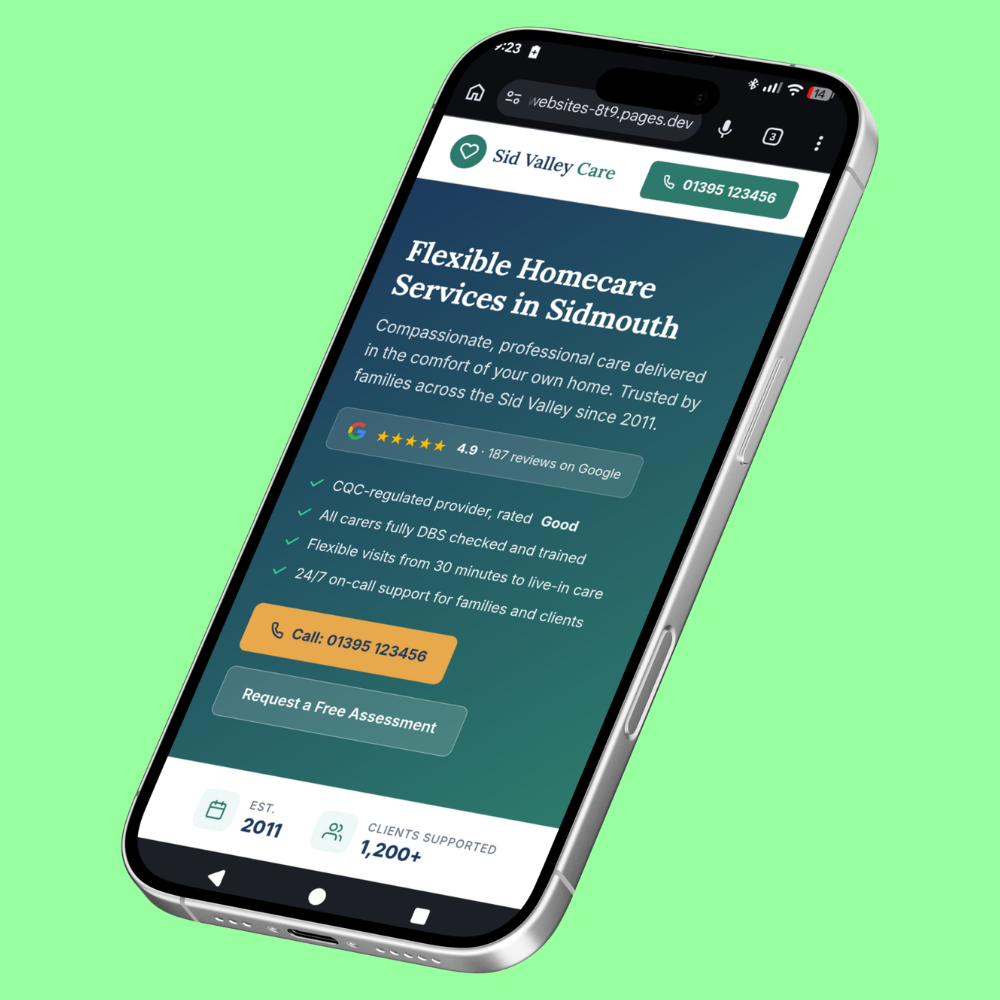 Homecare services website built with CRO and SEO best principles