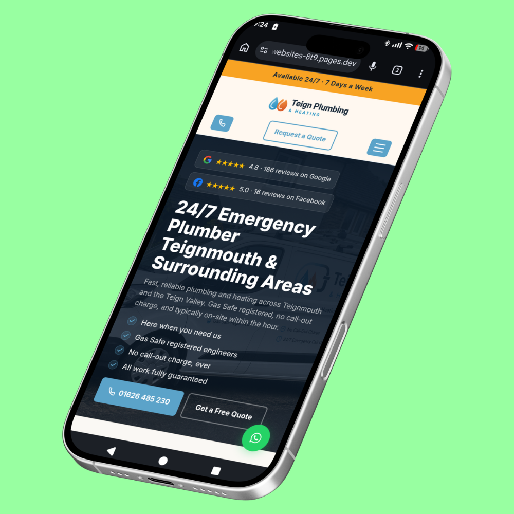 Local SEO optimised home page for local customers in Devon