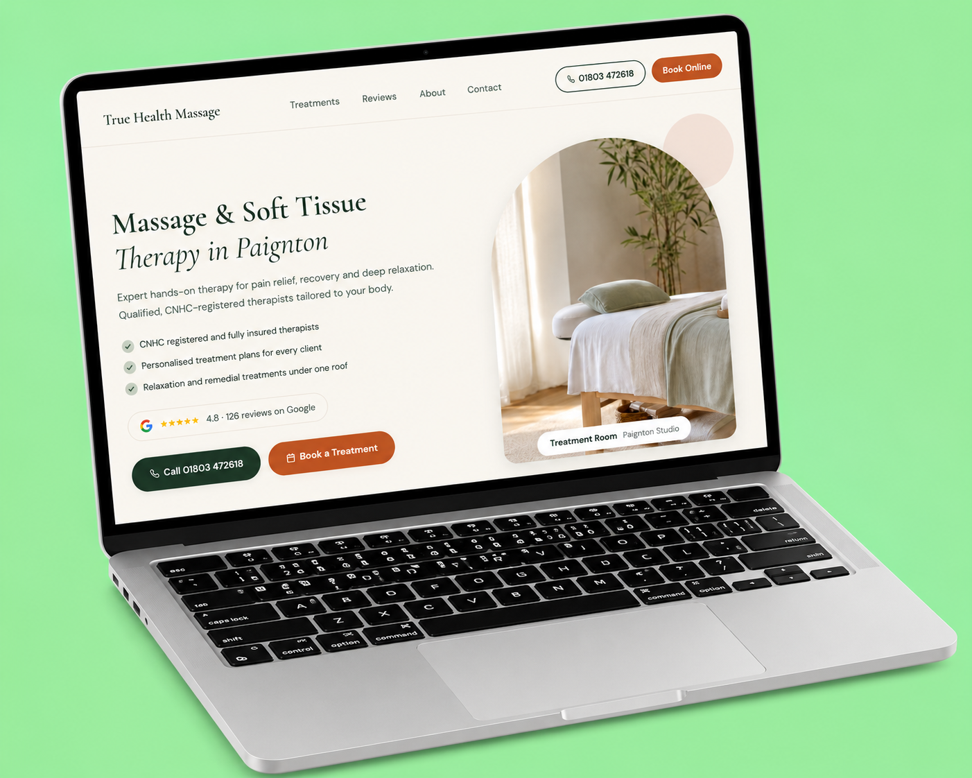 Massage and soft tissue therapy website design mockup for a Paignton business