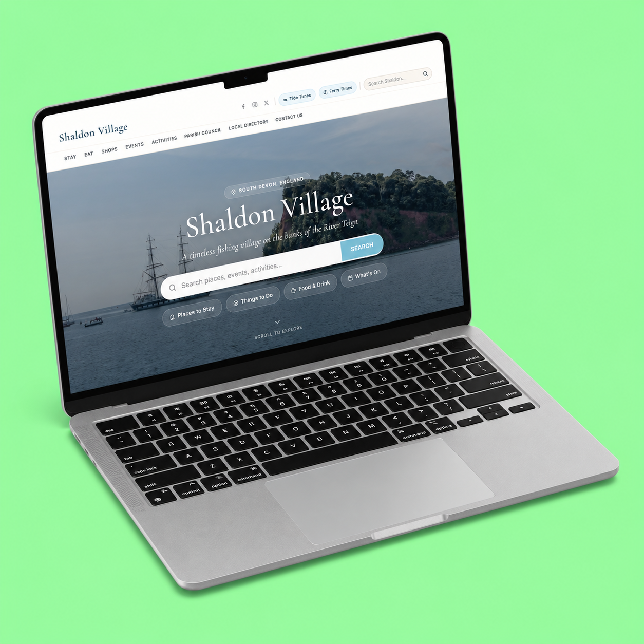 Village tourism and local guide website design mockup for a Teignmouth business