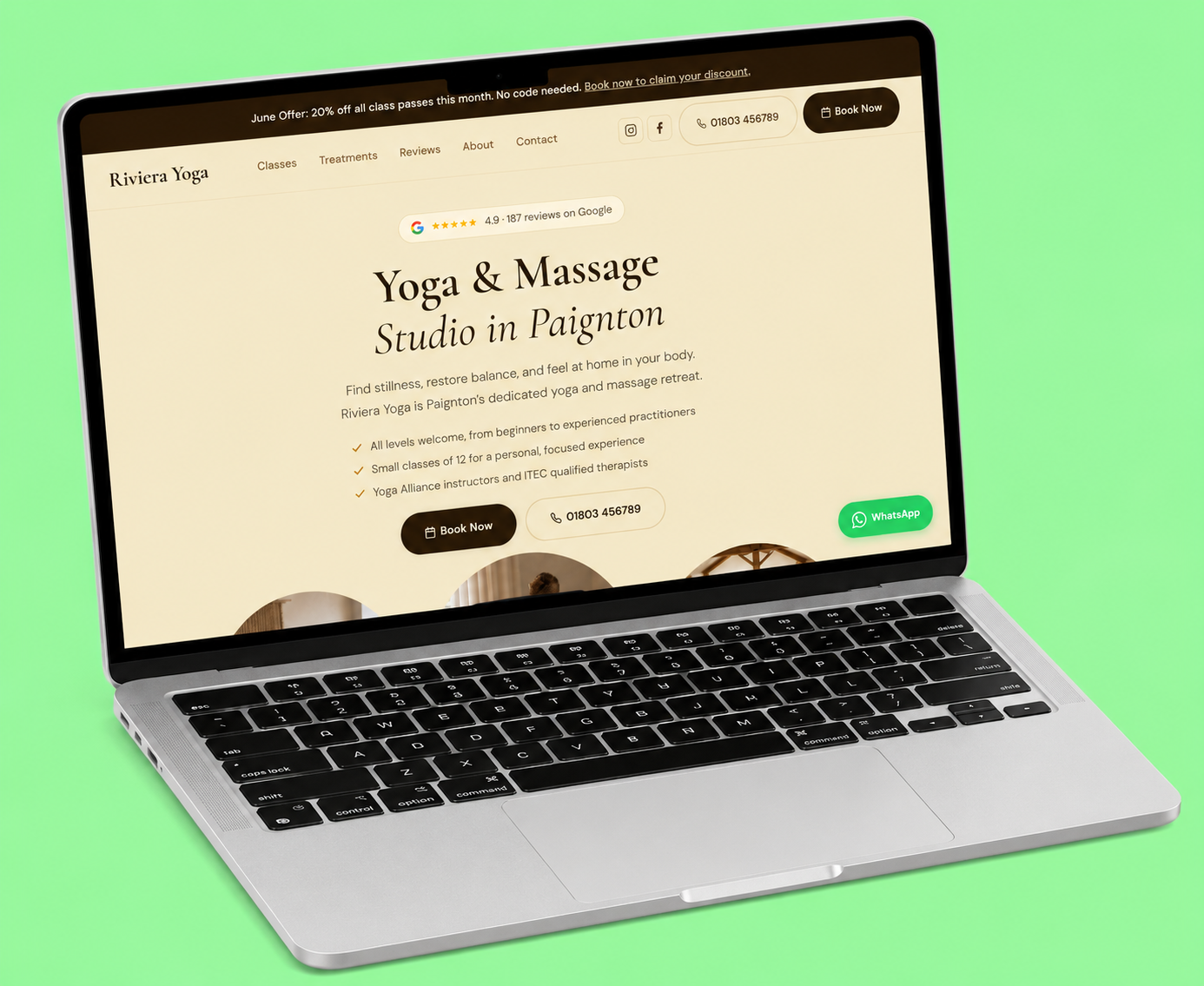Yoga and massage studio website design mockup for a Paignton business